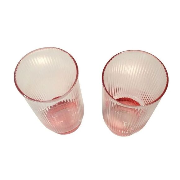 Pink Clear Ribbed Stackable Acrylic 5.5"t Cocktail Glasses Set of 2 - Picture 6 of 15